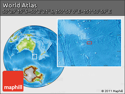 Physical Location Map of the Area around 50° 15' 48" S, 151° 22' 30" E