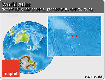 Physical Location Map of the Area around 50° 15' 48" S, 151° 22' 30" E