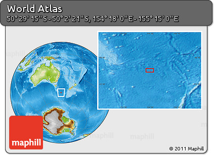 Physical Location Map of the Area around 50° 15' 48" S, 154° 46' 30" E