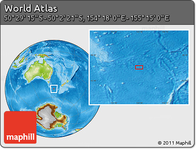 Physical Location Map of the Area around 50° 15' 48" S, 154° 46' 30" E