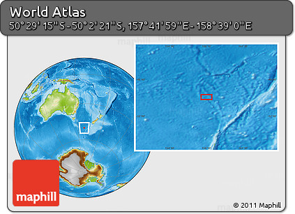 Physical Location Map of the Area around 50° 15' 48" S, 158° 10' 30" E