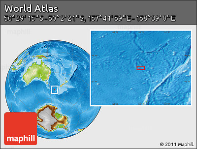 Physical Location Map of the Area around 50° 15' 48" S, 158° 10' 30" E