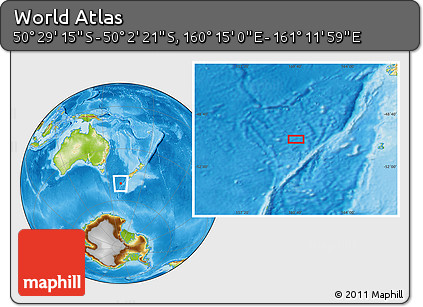 Physical Location Map of the Area around 50° 15' 48" S, 160° 43' 29" E