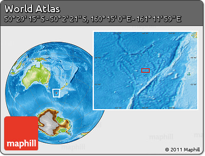 Physical Location Map of the Area around 50° 15' 48" S, 160° 43' 29" E