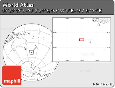 Blank Location Map of the Area around 50° 15' 48" S, 164° 7' 30" E