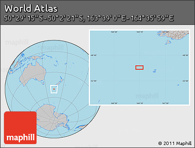 Gray Location Map of the Area around 50° 15' 48" S, 164° 7' 30" E