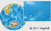 Physical Location Map of the area around 50° 15' 48" S, 53° 37' 30" E