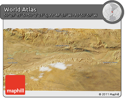 Satellite 3D Map of the Area around 50° 15' 48" S, 71° 19' 29" W