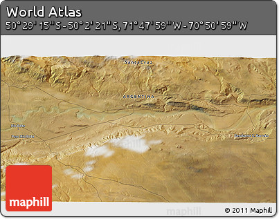 Satellite 3D Map of the Area around 50° 15' 48" S, 71° 19' 29" W