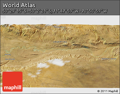 Satellite 3D Map of the Area around 50° 15' 48" S, 71° 19' 29" W