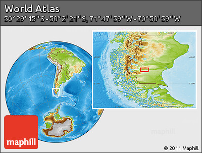 Physical Location Map of the Area around 50° 15' 48" S, 71° 19' 29" W