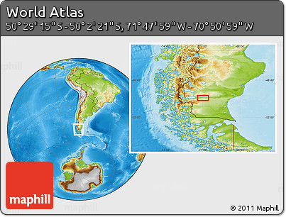 Physical Location Map of the Area around 50° 15' 48" S, 71° 19' 29" W