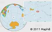 Political Location Map of the area around 50° 15' 48" S, 72° 19' 29" E