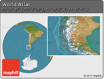 Satellite Location Map of the Area around 50° 15' 48" S, 72° 10' 30" W