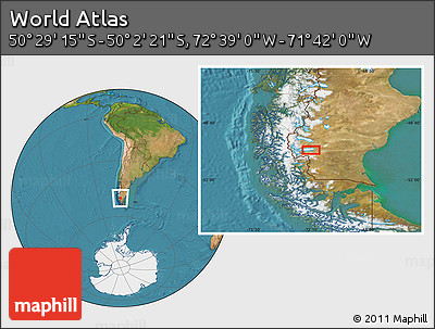 Satellite Location Map of the Area around 50° 15' 48" S, 72° 10' 30" W