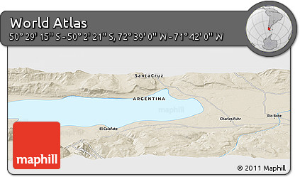 Shaded Relief Panoramic Map of the Area around 50° 15' 48" S, 72° 10' 30" W