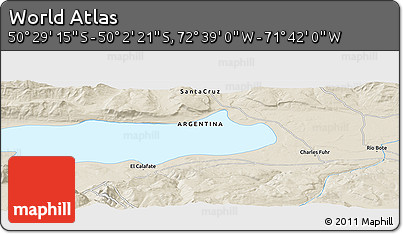 Shaded Relief Panoramic Map of the Area around 50° 15' 48" S, 72° 10' 30" W