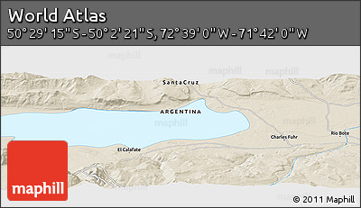 Shaded Relief Panoramic Map of the Area around 50° 15' 48" S, 72° 10' 30" W