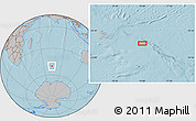 Gray Location Map of the area around 50° 15' 48" S, 74° 1' 30" E, hill shading