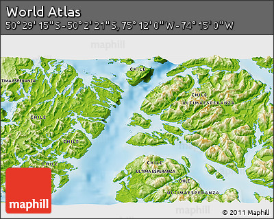Physical 3D Map of the Area around 50° 15' 48" S, 74° 43' 29" W