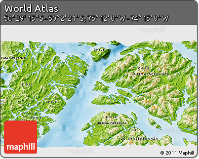 Physical 3D Map of the Area around 50° 15' 48" S, 74° 43' 29" W