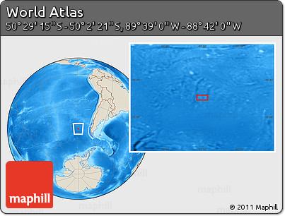 Shaded Relief Location Map of the Area around 50° 15' 48" S, 89° 10' 30" W