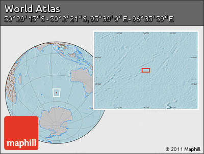 Gray Location Map of the Area around 50° 15' 48" S, 96° 7' 30" E, hill shading