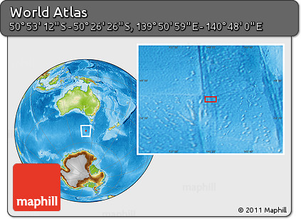 Physical Location Map of the Area around 50° 39' 49" S, 140° 19' 29" E