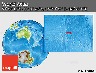 Physical Location Map of the Area around 50° 39' 49" S, 140° 19' 29" E