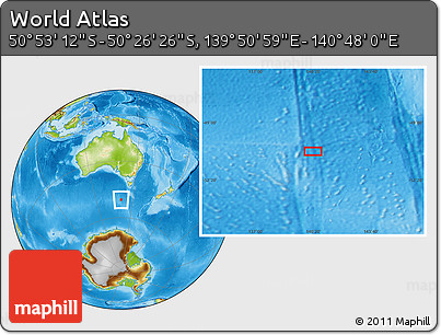 Physical Location Map of the Area around 50° 39' 49" S, 140° 19' 29" E