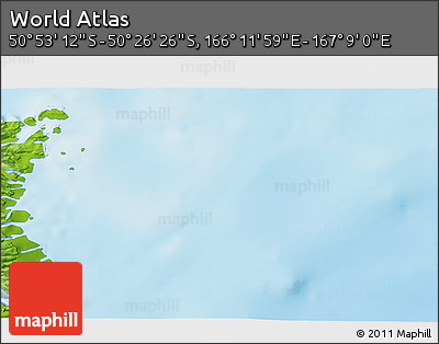 Physical 3D Map of the Area around 50° 39' 49" S, 166° 40' 30" E