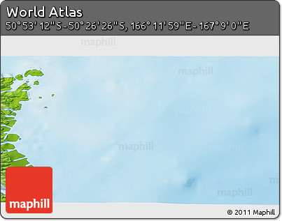 Physical 3D Map of the Area around 50° 39' 49" S, 166° 40' 30" E