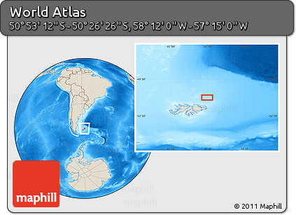 Shaded Relief Location Map of the Area around 50° 39' 49" S, 57° 43' 30" W