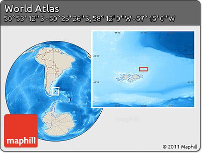 Shaded Relief Location Map of the Area around 50° 39' 49" S, 57° 43' 30" W