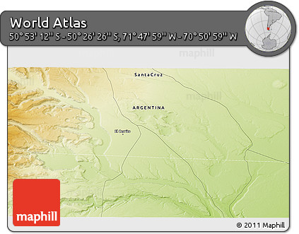 Physical 3D Map of the Area around 50° 39' 49" S, 71° 19' 29" W
