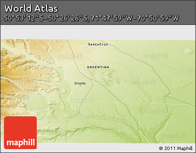 Physical 3D Map of the Area around 50° 39' 49" S, 71° 19' 29" W