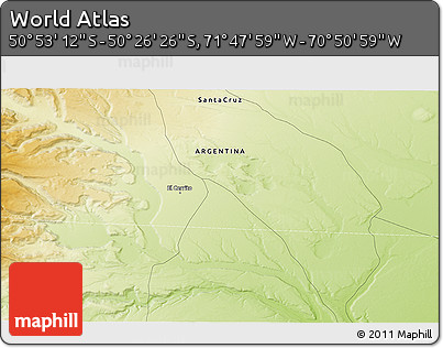 Physical 3D Map of the Area around 50° 39' 49" S, 71° 19' 29" W