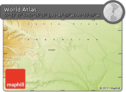 Physical Map of the Area around 50° 39' 49" S, 71° 19' 29" W