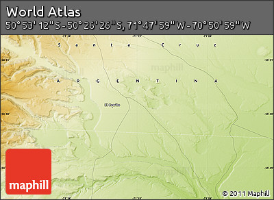 Physical Map of the Area around 50° 39' 49" S, 71° 19' 29" W