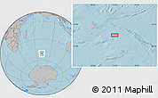 Gray Location Map of the area around 50° 39' 49" S, 72° 19' 29" E, hill shading
