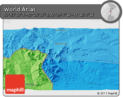 Political 3D Map of the Area around 50° 39' 49" S, 72° 10' 30" W