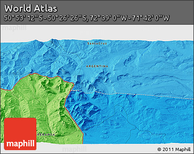 Political 3D Map of the Area around 50° 39' 49" S, 72° 10' 30" W