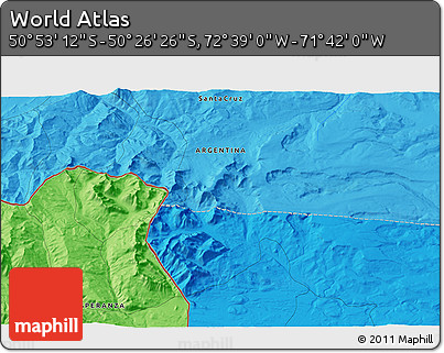 Political 3D Map of the Area around 50° 39' 49" S, 72° 10' 30" W
