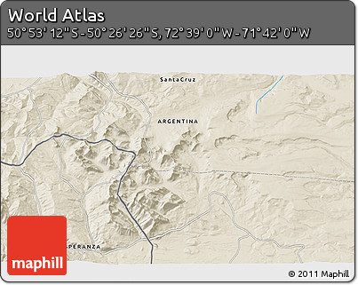 Shaded Relief 3D Map of the Area around 50° 39' 49" S, 72° 10' 30" W