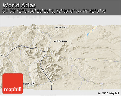 Shaded Relief 3D Map of the Area around 50° 39' 49" S, 72° 10' 30" W