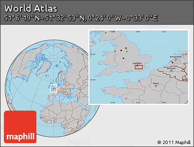Gray Location Map of the Area around 51° 19' 36" N, 0° 4' 30" E