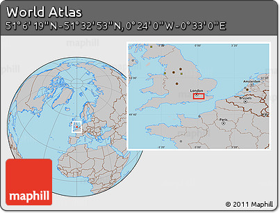 Gray Location Map of the Area around 51° 19' 36" N, 0° 4' 30" E
