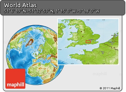 Physical Location Map of the Area around 51° 19' 36" N, 0° 46' 30" W