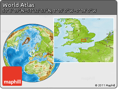 Physical Location Map of the Area around 51° 19' 36" N, 0° 46' 30" W