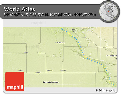 Physical 3D Map of the Area around 51° 19' 36" N, 101° 55' 30" W
